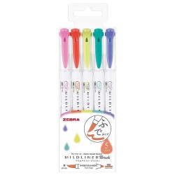 Zebra Mildliner Brush Fırça Uçlu İşaretleme Kalemi 5'li Set Soğuk Renkler - 1