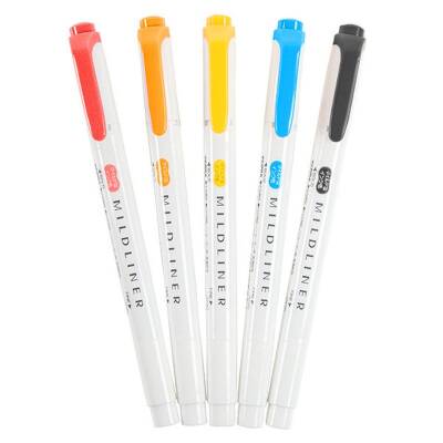 Zebra Mildliner Çift Uçlu İşaretleme Kalemi 5'li Set Soft Renkler - 1