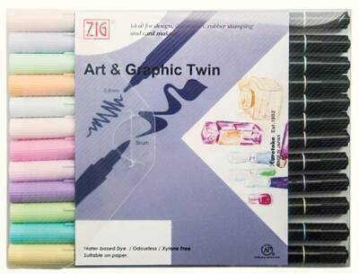 Zig Art & Graphic Twin Brush Pen Çift Uçlu Çizim Kalemi 12'li Set PASTEL - 1