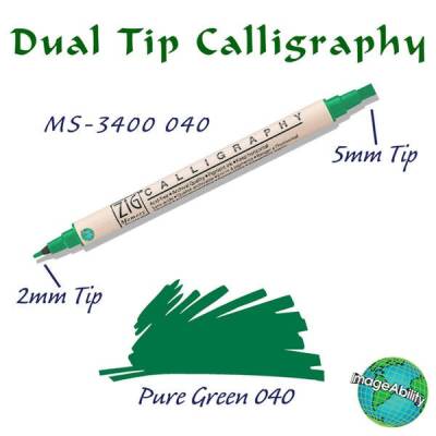 Zig Calligraphy Çift Uçlu Kaligrafi Kalemi 2 mm + 5 mm 040 Pure Green - 1