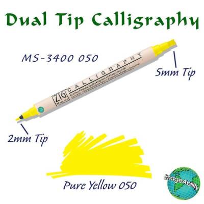 Zig Calligraphy Çift Uçlu Kaligrafi Kalemi 2 mm + 5 mm 050 Pure Yellow - 1