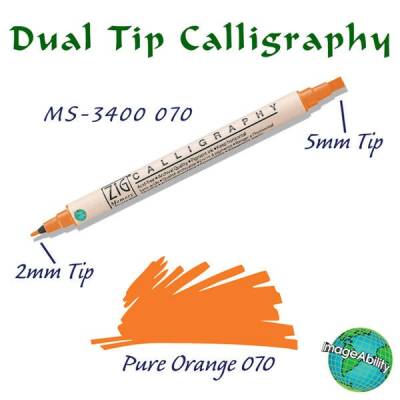 Zig Calligraphy Çift Uçlu Kaligrafi Kalemi 2 mm + 5 mm 070 Pure Orange - 1