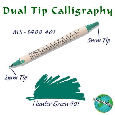 Zig Calligraphy Çift Uçlu Kaligrafi Kalemi 2 mm + 5 mm 401 Hunter Green - 1