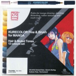 Zig Kurecolor Fine & Brush for Manga Hair & Muted Tones 12 Renk - 1