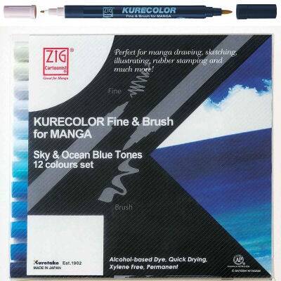 Zig Kurecolor Fine & Brush for Manga Sky & Ocean Blue Tones 12 Renk - 1