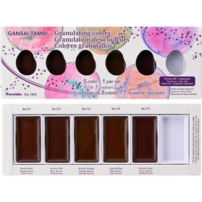 Zig Kuretake Gansai Tambi Granulating Colors Sulu Boya 5 Renk + 1 Boş Küvet - 1