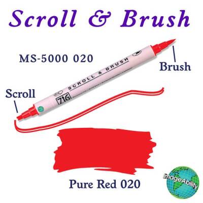 Zig Scroll & Brush Çift Çizgi ve Fırça Uçlu Kaligrafi ve Gölgeleme Kalemi 020 Pure Red - 1