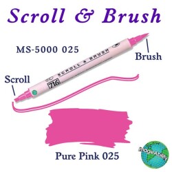 Zig Scroll & Brush Çift Çizgi ve Fırça Uçlu Kaligrafi ve Gölgeleme Kalemi 025 Pure Pink - 1