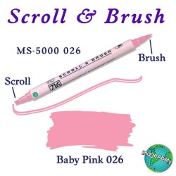 Zig Scroll & Brush Çift Çizgi ve Fırça Uçlu Kaligrafi ve Gölgeleme Kalemi 026 Baby Pink - 1
