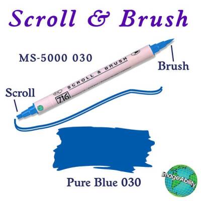 Zig Scroll & Brush Çift Çizgi ve Fırça Uçlu Kaligrafi ve Gölgeleme Kalemi 030 Pure Blue - 1
