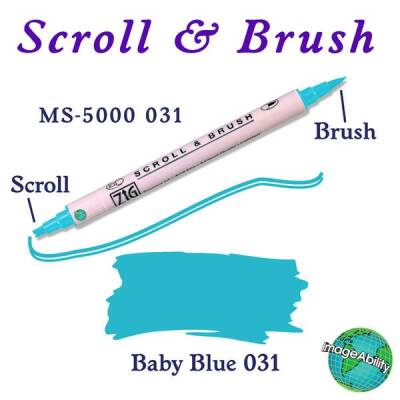 Zig Scroll & Brush Çift Çizgi ve Fırça Uçlu Kaligrafi ve Gölgeleme Kalemi 031 Baby Blue - 1