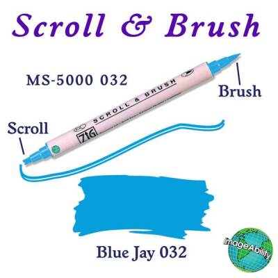 Zig Scroll & Brush Çift Çizgi ve Fırça Uçlu Kaligrafi ve Gölgeleme Kalemi 032 Blue Jay - 1