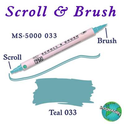 Zig Scroll & Brush Çift Çizgi ve Fırça Uçlu Kaligrafi ve Gölgeleme Kalemi 033 Teal - 1