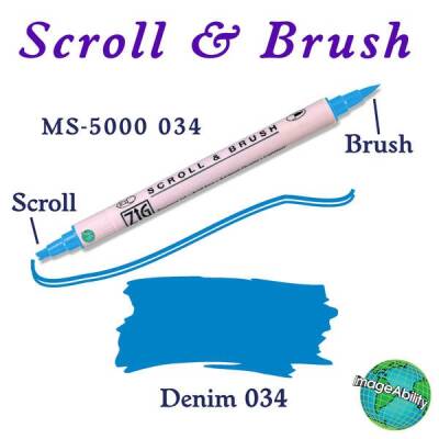 Zig Scroll & Brush Çift Çizgi ve Fırça Uçlu Kaligrafi ve Gölgeleme Kalemi 034 Denim - 1