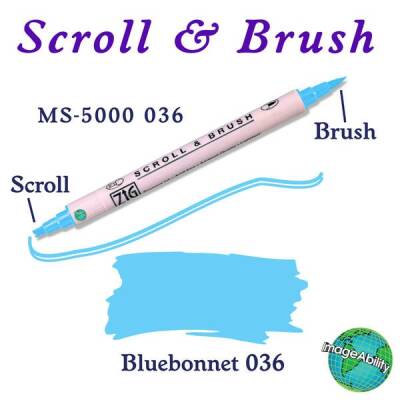 Zig Scroll & Brush Çift Çizgi ve Fırça Uçlu Kaligrafi ve Gölgeleme Kalemi 036 Bluebonnet - 1