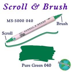 Zig Scroll & Brush Çift Çizgi ve Fırça Uçlu Kaligrafi ve Gölgeleme Kalemi 040 Pure Green - 1