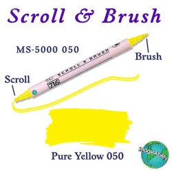 Zig Scroll & Brush Çift Çizgi ve Fırça Uçlu Kaligrafi ve Gölgeleme Kalemi 050 Pure Yellow - 1