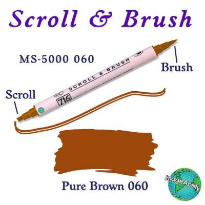 Zig Scroll & Brush Çift Çizgi ve Fırça Uçlu Kaligrafi ve Gölgeleme Kalemi 060 Pure Brown - 1