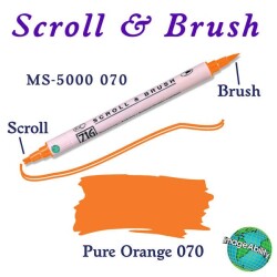 Zig Scroll & Brush Çift Çizgi ve Fırça Uçlu Kaligrafi ve Gölgeleme Kalemi 070 Pure Orange - 1