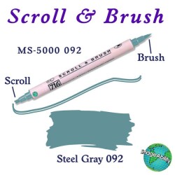 Zig Scroll & Brush Çift Çizgi ve Fırça Uçlu Kaligrafi ve Gölgeleme Kalemi 092 Steel Gray - 1