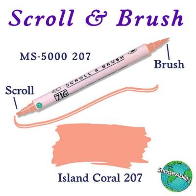 Zig Scroll & Brush Çift Çizgi ve Fırça Uçlu Kaligrafi ve Gölgeleme Kalemi 207 Island Coral - 1