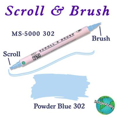 Zig Scroll & Brush Çift Çizgi ve Fırça Uçlu Kaligrafi ve Gölgeleme Kalemi 302 Powder Blue - 1