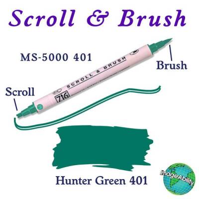 Zig Scroll & Brush Çift Çizgi ve Fırça Uçlu Kaligrafi ve Gölgeleme Kalemi 401 Hunter Green - 1