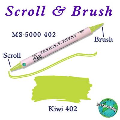 Zig Scroll & Brush Çift Çizgi ve Fırça Uçlu Kaligrafi ve Gölgeleme Kalemi 402 Kiwi - 1