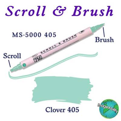 Zig Scroll & Brush Çift Çizgi ve Fırça Uçlu Kaligrafi ve Gölgeleme Kalemi 405 Clover - 1