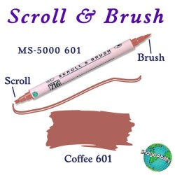 Zig Scroll & Brush Çift Çizgi ve Fırça Uçlu Kaligrafi ve Gölgeleme Kalemi 601 Coffee - 1