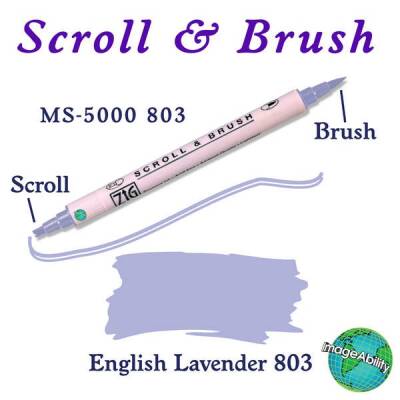 Zig Scroll & Brush Çift Çizgi ve Fırça Uçlu Kaligrafi ve Gölgeleme Kalemi 803 English Lavender - 1
