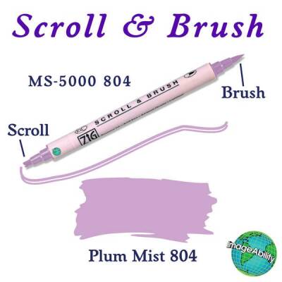 Zig Scroll & Brush Çift Çizgi ve Fırça Uçlu Kaligrafi ve Gölgeleme Kalemi 804 Plum Mist - 1